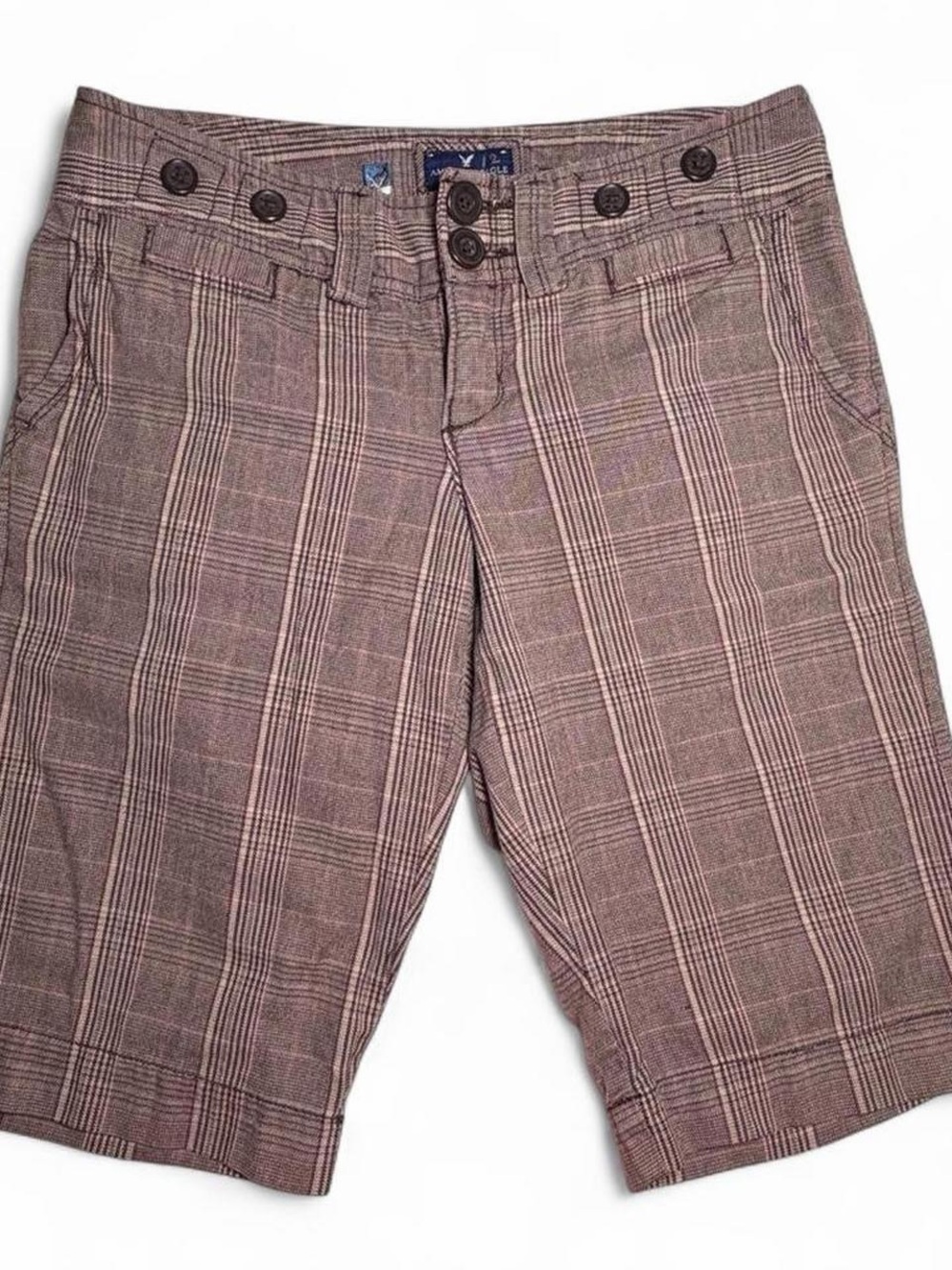 Y2K American Eagle Plaid Low-rise Shorts - Brown and Pink